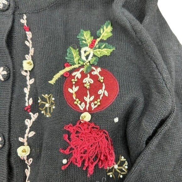 Victoria Jones Size M Christmas Sweater Cardigan Bell Sleeve Embellished Holiday - Picture 5 of 7